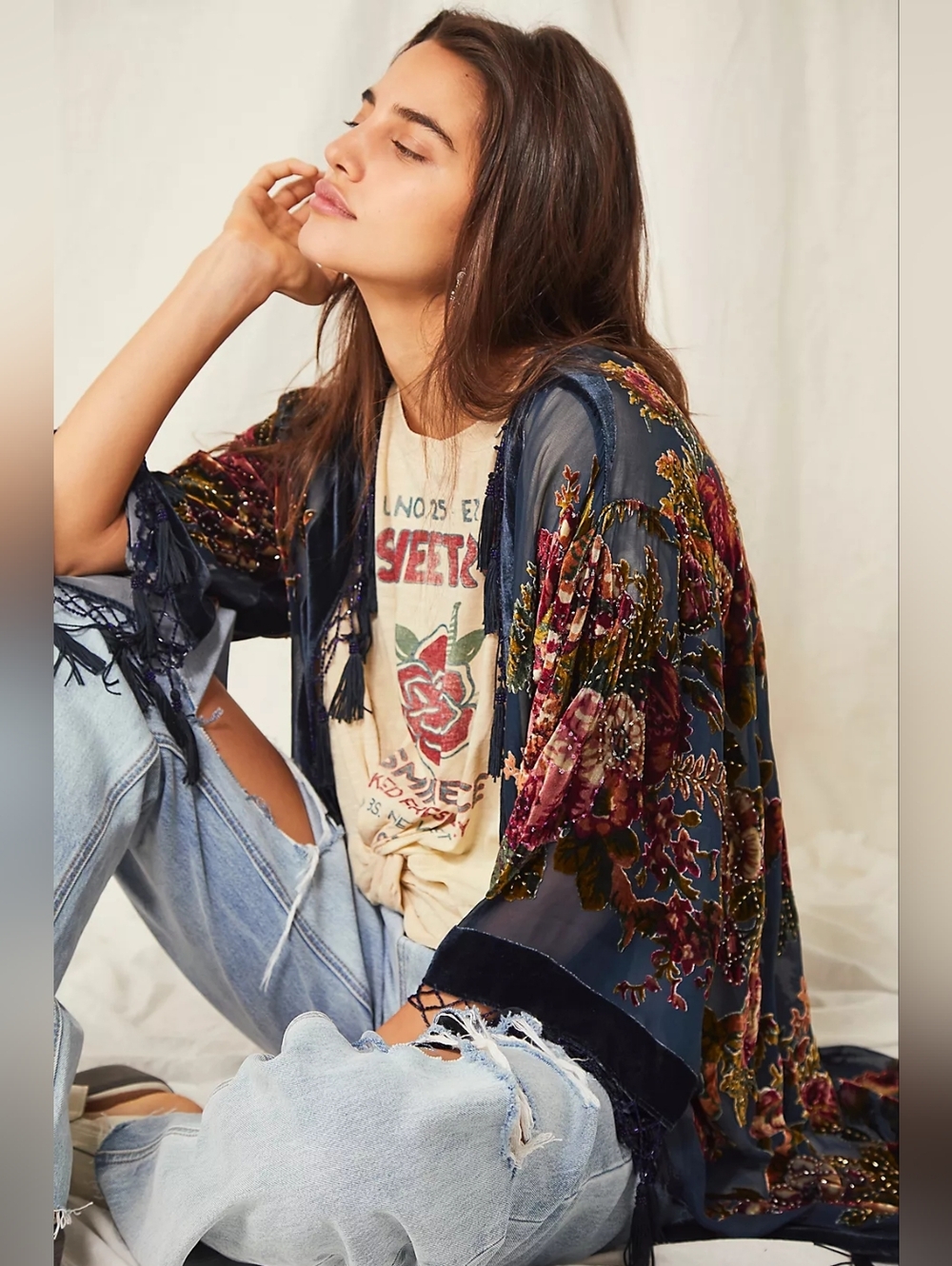 Rare Free People Sophia Burnout Floral Kimono- A Must See!